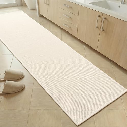 Bathroom Rugs Mat 16x59, Non Slip Quick Dry Bath Mats for Bathroom Absorbent Ultra Thin Bath Rugs Machine Washable Fit Under Door for Sink, Cabinet, Laundry (Beige, 16"x59") - color: Beige, size: 16"x59"