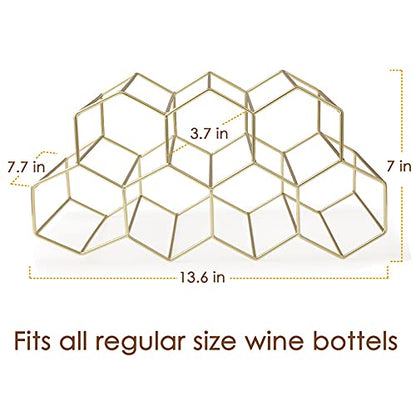 FOMANSH Countertop Wine Storage - Freestanding 7 Bottle Metal Holder with Modern Design for Kitchen or Wine Cellar - color: Gold