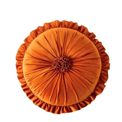 Round Velvet Ruffle Pillow,Round Throw Pillow,Boho Decorative Throw Pillow for Sofa, Bed, Chair, Car & Floor Seating,Floral Circle Cushion for Living Room, Home Decor (Orange) - color: Orange