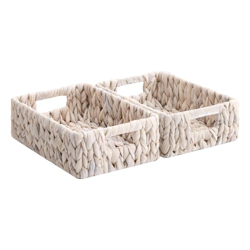 StorageWorks Wicker Baskets for Storage, White Wicker Baskets, 2-Pack | Water Hyacinth Wicker Storage Baskets for Organizing, Wicker Storage Baskets for Shelves, White Baskets, 11¼" x 7½" x 3½" - color: White (Water Hyacinth), size: 2x 11¼"L x 7½"W x 3½"H