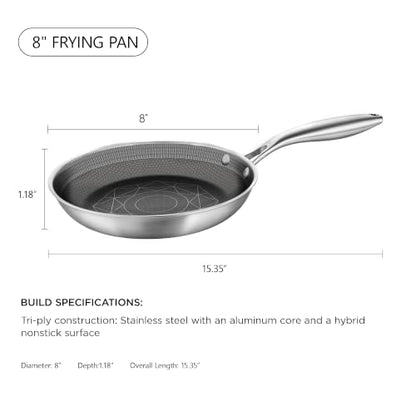 COOKER KING 8-Inch Stainless Steel Pan, Hybrid Nonstick Frying Pan | 3-Ply Clad Cookware, Healthy & Non-Toxic, Dishwasher & Oven Safe, Stay-Cool Handle, Induction Compatible – Metal Utensil Safe - size: 8 Inch