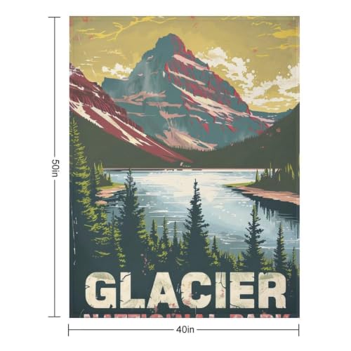 Mid Century Glacier National Park 03 Flannel Blankets Fleece Soft Throw Lightweight Plush Gifts for Couch, Bed, Cozy Sofa Plush, Chair, Lovers 40x50in(100x125cm) - color: Style, size: 40x50in(100x125cm)