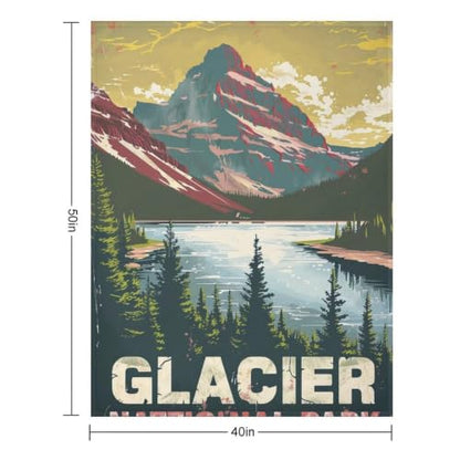 Mid Century Glacier National Park 03 Flannel Blankets Fleece Soft Throw Lightweight Plush Gifts for Couch, Bed, Cozy Sofa Plush, Chair, Lovers 40x50in(100x125cm) - color: Style, size: 40x50in(100x125cm)