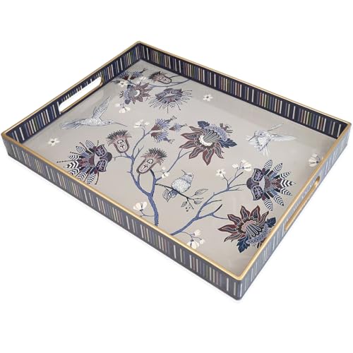 Rectangle Plastic Serving Tray with Handles, Elegant Decorative Tray for Coffee Table, Ottoman, Living Room, Kitchen, Outdoor Use. 12"*16"*1.6" A - color: Om3040a, size: 16" x 12" x 1.6"
