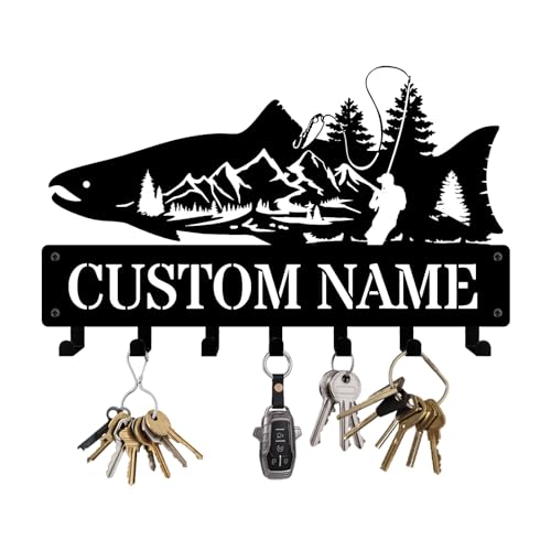 NIWAHO Personalized Salmon Fishing Key Holder, Wall Mount Metal Coat Rack, Fish Shaped Hanger Decor for Front Door Entryway, Gift for Fishing Lovers - color: Salmon Fish
