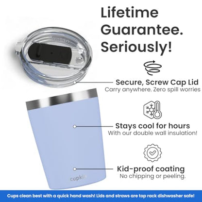 CUPKIN Stackable Stainless Steel Kids Cup Smoothie Tumbler, Powder Coated Insulated Tumblers, BPA Free Lid and Silicone Straw 8 Fl Oz (Pack of 1), Gray - color: Gray, size: 8 Fl Oz (Pack of 1)