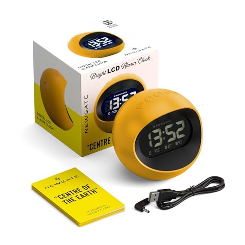NEWGATE® Centre of the Earth Alarm Clock | Round Retro Digital LCD Clock | Yellow | Ideal for Bedside, Desk or Shelf | Retro Bedroom & Office Accessory - color: Citrus Yellow