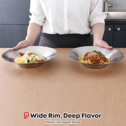WAGENSTEIGER A Set of 4 Stainless Steel Dinner Plates, Salad Bowls, Spaghetti Serving Platters, Buffet Party Pans, Catering Trays, Classic Brushed Finish, Great for Both Hot & Cold Dishes (4)