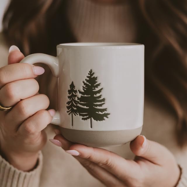 Sweet Water Decor Green Trees Coffee Mug, 14oz Stoneware Holiday Mug, Microwave & Dishwasher Safe, Large Winter Christmas Cup for Coffee, Tea & Hot Cocoa, Stocking Stuffers for Women, Cozy Gift Ideas - style: Green Trees