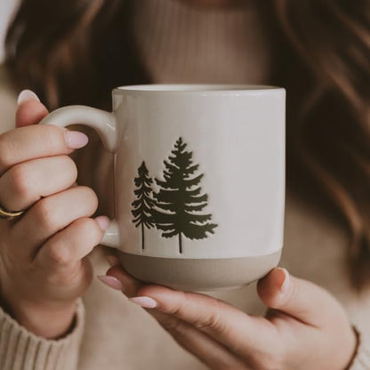 Sweet Water Decor Green Trees Coffee Mug, 14oz Stoneware Holiday Mug, Microwave & Dishwasher Safe, Large Winter Christmas Cup for Coffee, Tea & Hot Cocoa, Stocking Stuffers for Women, Cozy Gift Ideas - style: Green Trees