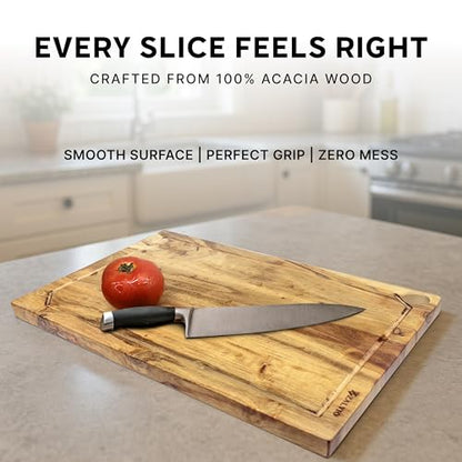 Zalvio Acacia Wood Cutting Board – Large Reversible Butcher Block with Juice Groove | Heavy-Duty Chopping Board for Meat, Cheese, Vegetables & Serving Tray