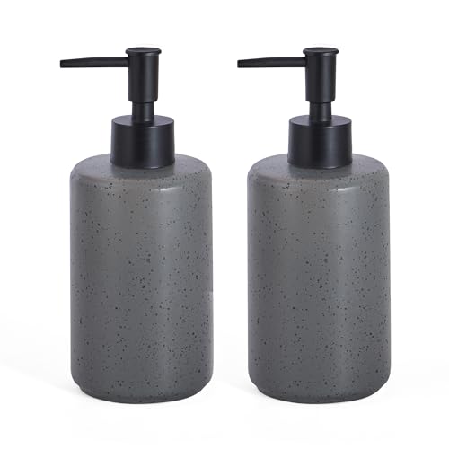 Bathroom Hand Soap Dispenser Set, 14oz Speckled Dish Soap Dispenser for Kitchen, Ceramic Liquid Soap Pump Bottle for Shampoo, Lotion, Conditioner, Modern Farmhouse Bathroom Decor - color: Speckled-gray