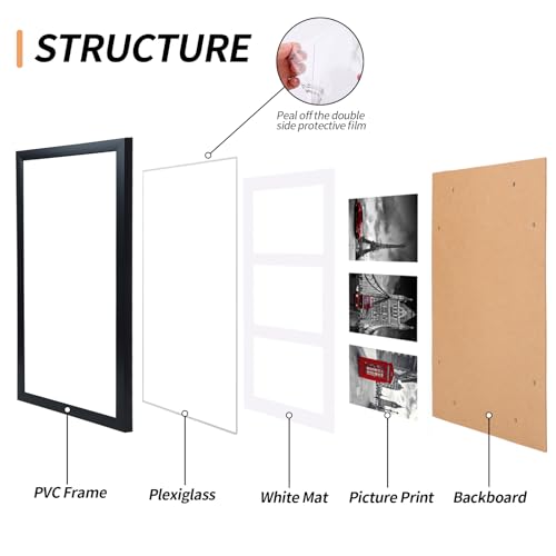 Fixwal 8x14 Collage Picture Frame, Holds Three 4x6 Photos, PVC | Shatter Resistant Plastic Cover, Wall or Tabletop Decor - size: 8x14（3-4x6）