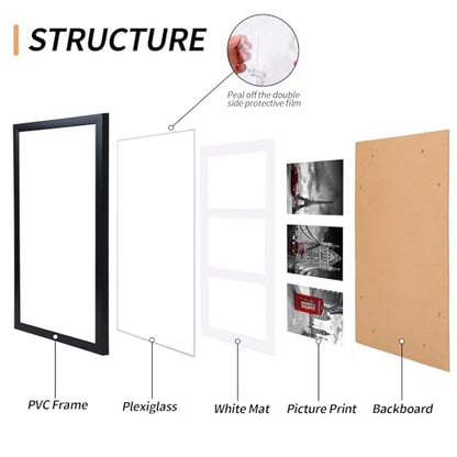 Fixwal 8x14 Collage Picture Frame, Holds Three 4x6 Photos, PVC | Shatter Resistant Plastic Cover, Wall or Tabletop Decor - size: 8x14（3-4x6）