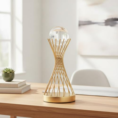 for Shelf, Desk, or Console Table Display: Modern Geometric Metal Leaf and Crystal Ball Sculpture Accent (1 PC) - size: 5.51 x 5.51 x 11.02 in