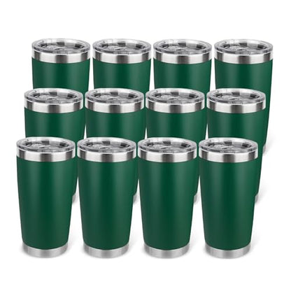 20oz Stainless Steel Tumbler Bulk with Lid, Travel Mug - Double Wall Vacuum Powder Coated Cup - Dark Green, 12 Pack - color: Dark Green, size: 12 Pack