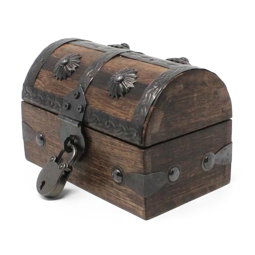 Keepsake Wooden Treasure Chest with Antique Jewelry Lock and Key (Small 5x3x3.25) – Decorative Box, Pirate Wooden Chest, Wood Box with Lid, Rustic Storage Chest - size: Small 5 x 3 x 3.25"