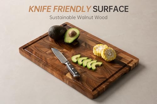 Walnut Cutting Board for Kitchen, Wooden Cutting Boards | End Grain Cutting Board with Juice Groove & Handles, 16.5", natural oil finish, non-slip feet,rounded edges, gift box - color: Walnut, size: 16.5"L x 11.6"W
