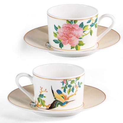 KAMMAK Tea Cups and Saucers Set of 2, Porcelain Coffee Cups, JBE004 | Stackable Espresso Mugs, Ceramic Demitasse for Coffee, Cappuccino, Latte, Americano, Tea - size: 8CZJBE004