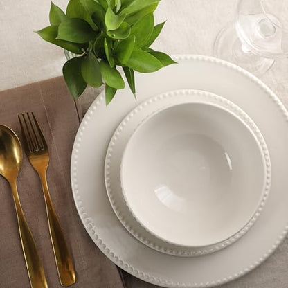 Gibson Home Caviara Plates and Bowls Set, 12-Piece Dinnerware Set, White Round Beaded Rim Ceramic Dish Set, Dinner Plates, Salad Plates & Cereal Bowls - color: White (Caviara)