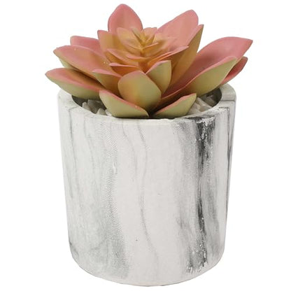 4.75" Set of Assorted Succulent Artificial Plants w/Fake Marble Pots -Green/Burgundy