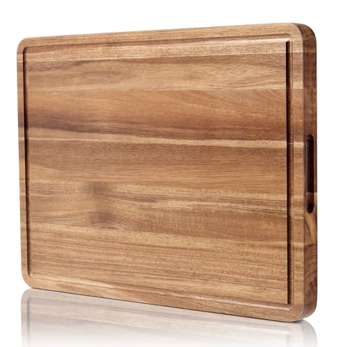 Garvee Acacia Wood Cutting Board for Kitchen, 20"x15"x1.38" Large Wooden Chopping Board, Reversible Wooden Butcher Block with Deep Juice Groove and Side Handle for Meat, Vegetables, Cheese, Fruit