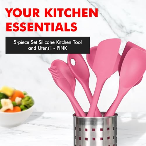 Chef Craft - Premium Silicone Kitchen Tools and Utensils Set, Non-Scratch, Withstands Temperatures up to 450°F, BPA-Free, 5 Piece Cooking Utensils Set, Pink - color: Pink, size: 5 Piece Set
