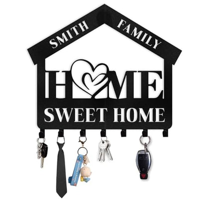 Personalized Key Holder for Wall - Custom Name Sweet Home Key Rack, Wall Mount Coat Rack, Hanger for Bedroom Entryway, Housewarming Gifts - color: 06 Home
