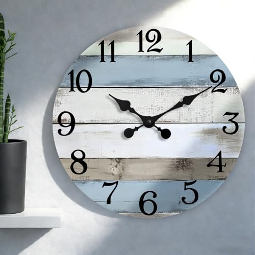 JoFomp 16 Inch Wall Clocks Battery Operated, Silent Non Ticking Wall Clock Wood, Coastal Country Design Rustic Wall Clocks for Living Room Decor, Large Wall Clock for Bedroom Kitchen Bathroom - size: 16 Inch