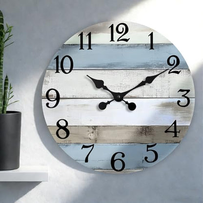 JoFomp 16 Inch Wall Clocks Battery Operated, Silent Non Ticking Wall Clock Wood, Coastal Country Design Rustic Wall Clocks for Living Room Decor, Large Wall Clock for Bedroom Kitchen Bathroom - size: 16 Inch