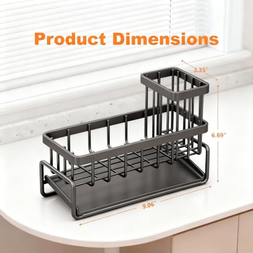 Stainless Steel Sink Caddy Sponge Holder for Kitchen Sink, Countertop Organization Storage with Movable High Brush Holder, Soap Dispenser Set Tray Counter Storage Rack, Home Decor Accessories ﻿