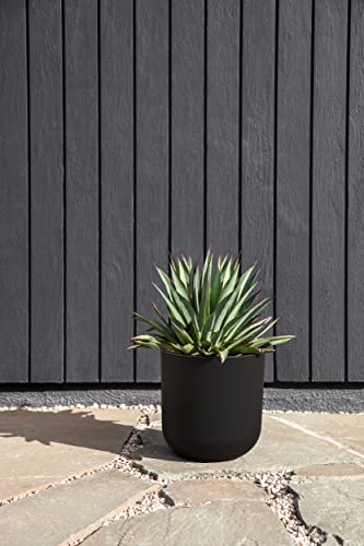 Veradek Round Black Plastic Planter Pots for Indoor/Outdoor Garden Use, with Drainage Holes, Suitable for Small to Large Succulent Plants, Flowers, Modern Interior Plants | Made From a Durable Plastic-Stone Composite With Pre-Drilled Drainage Holes. Moder
