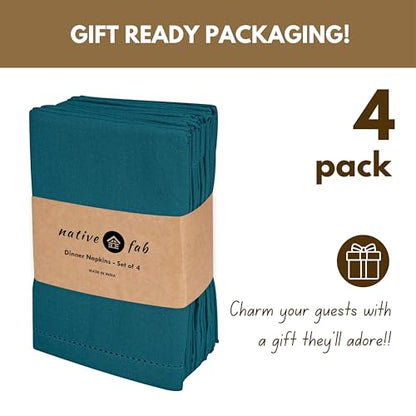 Native Fab Cloth Napkins Set of 4, 100% Cotton, Hemstitch Mitered Edges, Washable Fabric Napkins, 18x18 inch, Soft, Breathable, Reusable Hotel Quality Napkins for Events, Party, Dinner - Teal Green - color: Teal Green, size: 18" x 18" (Set of 4)
