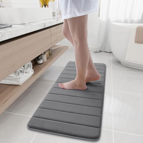 Buganda Memory Foam Bath Mat 47 x 17, Ultra Soft Absorbent Bathroom Rugs | Grey, Machine Washable Quick Dry Bath Mats for Bathroom Floor, Shower and Tub, Home Decor Accessories - color: Grey, size: 47" X 17"