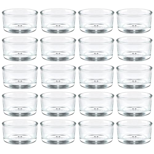 36 Pack Clear Glass Tealight Candle Holders for 1.5" Tealights | 1.8" wide x 1" high size; smooth glow; bulk decor for wedding centerpieces, party tables, romantic dinners & DIY