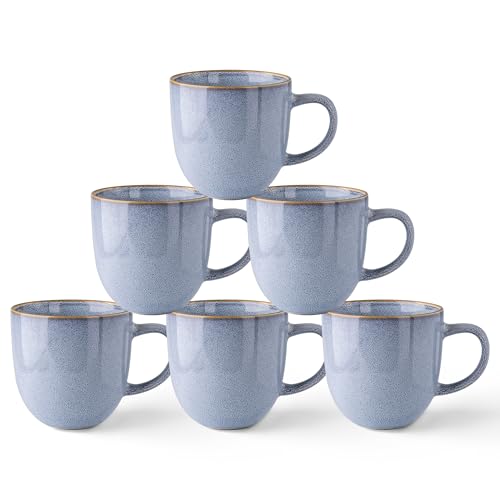 AmorArc 12oz Coffee Mugs, Ceramic Coffee Mugs set of 6 for Man, Woman, Dad, Mom, Modern Coffee Mugs with handle for Latte/Cappuccino/Milk/Cocoa. Dishwasher&Microwave Safe, Blue-Reactive Glaze - color: Blue, size: Set of 6