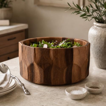 Arthur Court Large Diamond Pattern Acacia Wood Salad Serving Bowl - Modern Centerpiece for Fruits or Salads - 12" Diameter 6" Tall - size: Diamond