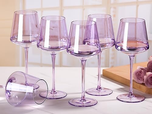 Physkoa Purple Wine Glasses Set of 6-16oz Hand Blown Crystal Colored Wine Glasses with Long Stem, Multicolor Wine Glass for Wine Lovers, Wedding, Birthday Gifts for Women - color: Purple
