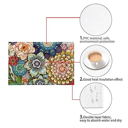 Placemats Set of 6, Dining Table Woven Vinyl PVC Placemat Wipeable Easy to Clean Oil-Proof Non-Slip Tablemats, Blooming Flowers - color: Flower, size: Set of 6