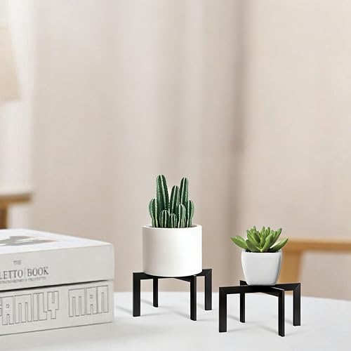 2-Pack Mini Plant Stand, Modern Cross Shape, Black | Small Metal Holder For Desktop, Fits 2-6.5 Inch Pots, Perfect For Succulents & Cactus, Easy Assembly, Pots Not Included - size: 2 Pack - Mini