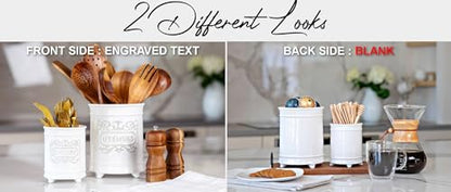 25DOL Large 7.5"+5.5" Elegant Ceramic Utensil Holder for Countertop, Cooking Utensils Organizer for Spatula, Large Utensils Crock for Kitchen Counter, Kitchen Decor, set of 2, White