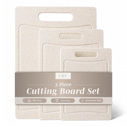 COOK WITH COLOR Non-Slip Cutting Board Set – Kitchen Essentials with Easy Grip Handle for Meat, Veggies, and Fruits, 3 Cutting Boards, Speckled White - color: Speckled White, size: 3 Cutting Boards