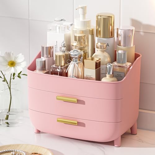 Vtopmart 3-Tier Skincare Makeup Organizer, Pink | With Drawers, For Vanity and Bathroom Countertop, Large Cosmetic Storage Box Case for Dresser, With Non-Slip Base - color: Pink, size: No Lid