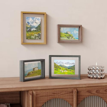 Egofine 6x8 Floating Frames Set of 2, Double Plexiglass Picture Frame, Made of Solid Wood Display Any Size Photo up to 6x8, Wall Mount or Tabletop Standing, Rustic Black - color: Faded Black, size: 6x8