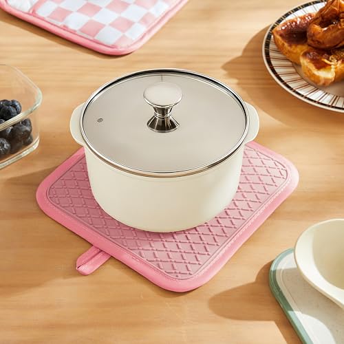 Ohocut Pink Checkered Pot Holder, Checkerboard Potholders for Kitchen, Silicone Pot Holders with Pocket for Kitchen Clearance 2 Pack Set, Hot Pads and Oven Mitts for Cooking Baking - color: Pink