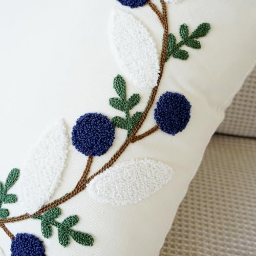 vctops Floral Embroidered Pillow Covers 18x18 Inch Spring Summer Cotton Tufted Throw Pillow Cover Outdoor Garden Cushion Case for Sofa, Bed, Living Room (Flower A,18"x18") - color: Flower a