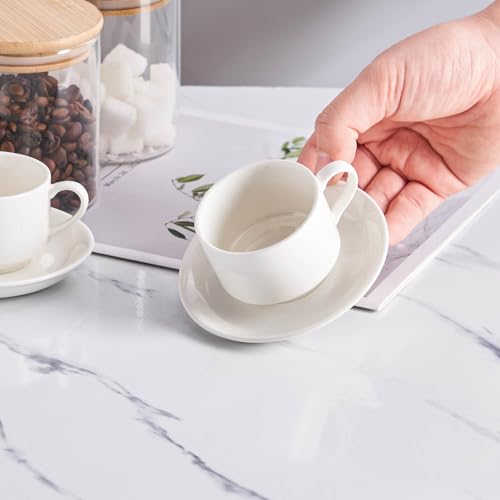 YOLIFE 2.5oz Espresso Cups, Stackable Espresso Cups Set of 4 | Porcelain Espresso Cup with Saucers and Metal Stand, Expresso Shots Cup -White - color: White, size: 2.5oz