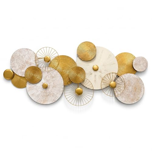 HAVFIFK Large Metal Wall Art Decor for Living Room,3D Geometric Disc Design | Easy to Install,Horizontal or Vertical Hang,Wall Sculptures for Bedroom Office Dining Room Entryway Above Couch Home Decor - color: Antique White