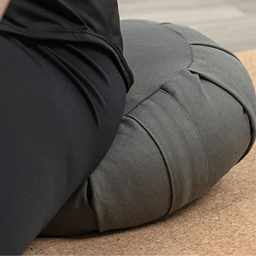 Myga Zafu Yoga Meditation Cushion with Washable Cover - Floor Cushion Pillow with Natural Buckwheat Filling - Soft Round Cotton Design for Meditating or Pranayama Exercises - color: Grey