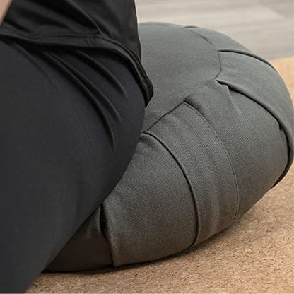 Myga Zafu Yoga Meditation Cushion with Washable Cover - Floor Cushion Pillow with Natural Buckwheat Filling - Soft Round Cotton Design for Meditating or Pranayama Exercises - color: Grey